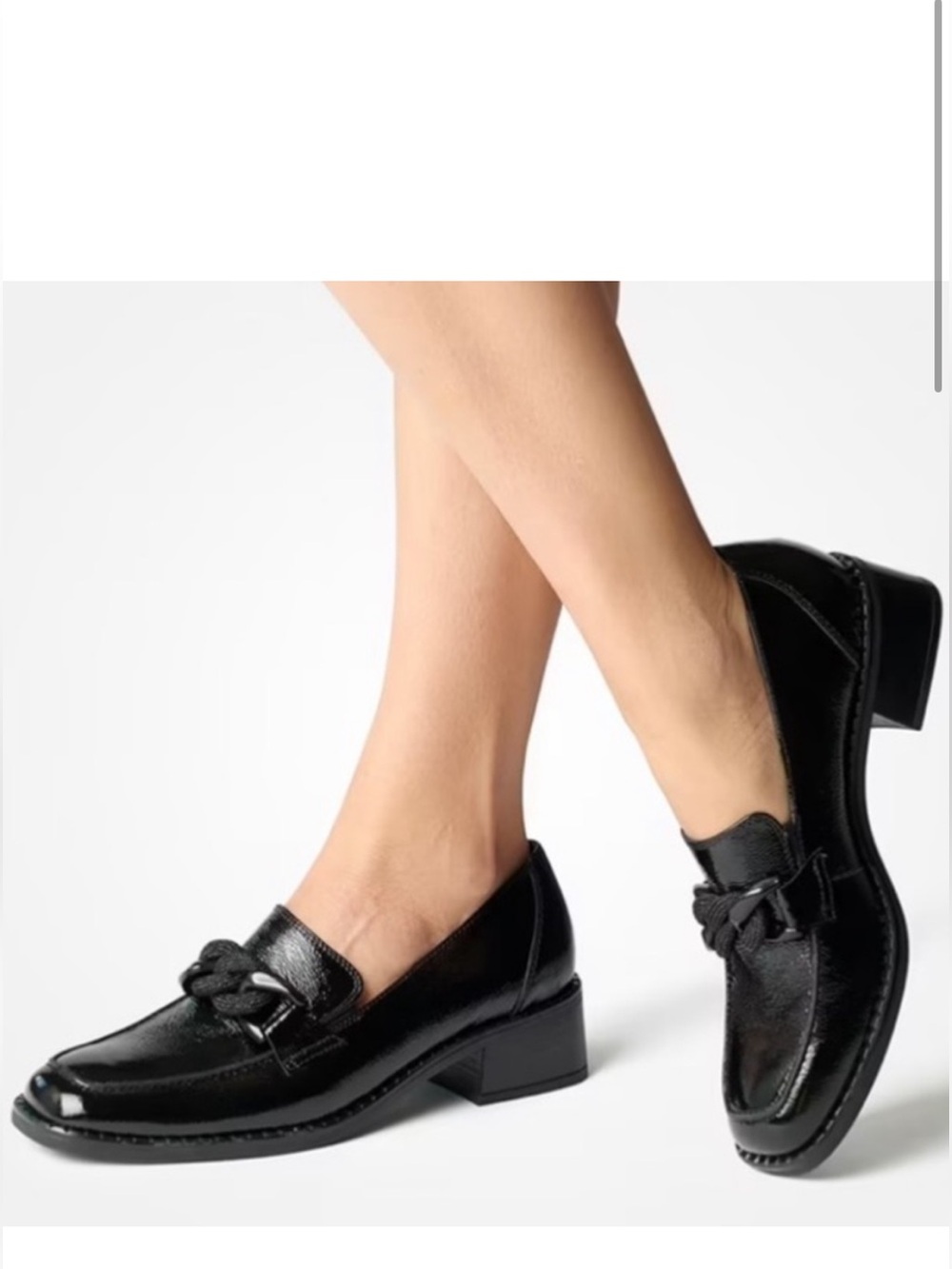 Paul Green Black Patent Leather 1.3/4” Block Heel Chain Link Loafers Sz 7